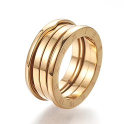 Doré  304 bagues en acier inoxydable, bague avec chiffres romains, or, taille 6~9, 16~19mm