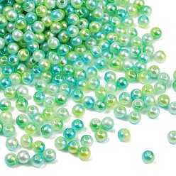Светло-зеленый Абс имитация жемчужные бусины, круглые, два тона, светло-зеленый, 6 мм, отверстие : 1.8 мм, Около 5000 шт / 500 г