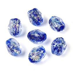 Синий Ручной стеклянные фольга бисер пряди, самородки, синие, 13~14.5x9.5~11x9.5~11 мм, отверстие : 1~1.4 мм, около 28 шт / нитка, 14.17~14.76 дюйм (36~37.5 см)