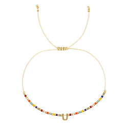 Letter U Браслеты с подвесками из латуни в богемном стиле, Браслеты из бисера и стеклянных бусин для женщин, буквы, золотые, Буква U, 11.02 дюйм (28 см)