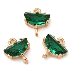 Темно-Зеленый Стойка покрытие латунь и стекло полукруглый соединитель charmsps, реальный 14 k позолоченный, без свинца и без кадмия, долговечный, темно-зеленый, 12x10x4 мм, отверстие : 1.2~1.5 мм