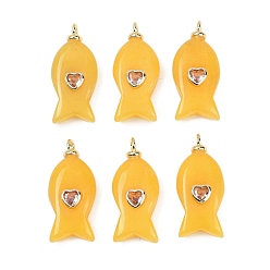 Белый Нефрит Крашеные натуральный белый нефрит подвески, подвески в виде рыбок с латунной микрофиброй и фианитами, долговечный, реальный 18 k позолоченный, без кадмия и без свинца, желтые, 27x12x6 мм, отверстие : 2 мм