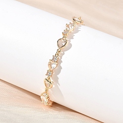 Прозрачный Браслеты из кубического циркония в форме сердца, украшения из латуни для женщин, реальный 18 k позолоченный, прозрачные, 7 дюйм (17.9 см)