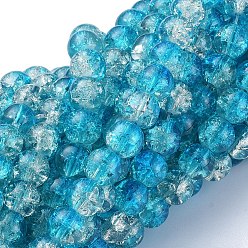 Темно-бирюзовый Запеченная краска, потрескавшиеся стеклянные бусины, нити, круглые, темные бирюзовый, 8 мм, отверстие : 1.3~1.6 мм, около 100 шт / нитка, 31.4 дюйм
