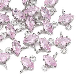 Pink SHEGRACE Brass Pave Cubic Zirconia Horse Eye Connector Charms, Cadmium Free & Nickel Free & Lead Free, Long-Lasting Plated, Real Platinum Plated, Pink, 8.5x6x3.5mm, Hole: 1mm and 1.2mm