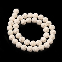 Creamy White Natural Lava Rock Bead Strands, Dyed, Round, Creamy White, 8mm, Hole: about 2mm, about 52pcs/strand, 15.5 inch