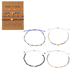 Glass 4Регулируемые браслеты из стеклянного бисера и натурального лазурита для женщин, с открытки, 11.02 дюйм (28 см)