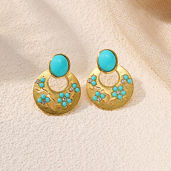 Золотой Серьги-гвоздики из цинкового сплава и смолы, овальные, золотые, 26x19 мм