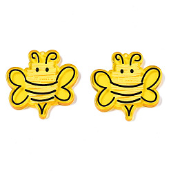 Yellow Translucent Acrylic Pendants, 3D Printed, Bees, Yellow, 34.5x33x3mm, Hole: 1.2mm