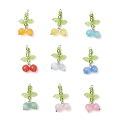 (52) Непрозрачная лаванда 9шт. подвески кошачий глаз, вишня, с акриловым, стеклянным и платиновым соединительным кольцом, разноцветные, 31.5x16.5x8 мм, отверстие : 2 мм