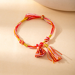 FireBrick Chinese Style Cotton Cord Woven Zongzi Charm Bracelets for Women, FireBrick, 8.27 inch(21cm)