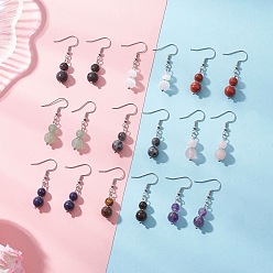 (52) Непрозрачная лаванда Круглые серьги болтаться драгоценного камня, с 304 нержавеющей стали серьги крючки, платина, разноцветные, 41.5~42x8.5 мм