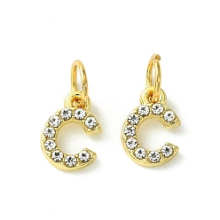 Letter C Rack Plating Alloy Rhinestone Pendants, Cadmium Free & Lead Free, 26 Letter, Letter C, 11x2~9x2mm, Hole: 3.5mm