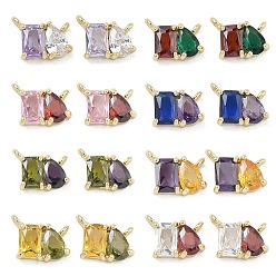 (52) Непрозрачная лаванда Латунные микро проложить кубического циркония прелести, прямоугольник с подвесками-слезинками, без свинца и без кадмия, долговечный, стойки покрытие, реальный 18 k позолоченный, разноцветные, 8x10x4 мм, отверстие : 1 мм