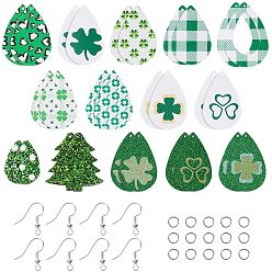 Green DIY Dangle Earring Making, with PU Leather Big Pendants, Iron Jump Rings and Brass Earring Hooks, Green, 118x72x35mm