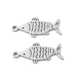 Color de Acero Inoxidable 304 colgantes de acero inoxidable, dijes de peces rayados, color acero inoxidable, 24x10x1.3 mm, agujero: 1.5 mm