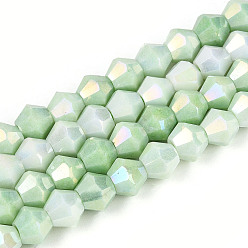 Темный Морско-зеленый Антикоррозийные гальванические биконические стеклянные бусины, имитация драгоценных камней, с покрытием AB цвета, граненые, темно-зеленый, 5.2~5.5x6~6.5 мм, отверстие : 1.5 мм, около 72~76 шт / нитка, 15.55~16.38'' (39.5~41.6 см)