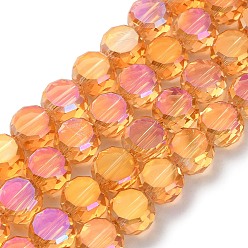 Темно-Оранжевый Стеклянные бусины с гальваническим покрытием , плоско-круглые, половина рианбоу покрытый пластиной, граненые, темно-оранжевый, 8x5 мм, отверстие : 1.4 мм, около 79 шт / нитка, 23.31 дюйм (59.2 см)