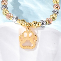 Paw Print Браслеты из латуни, с 304 подвесками из нержавеющей стали, отпечаток лапы, 11 дюйм (28 см), Кулон : 14x12x1.5 мм
