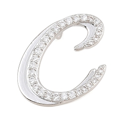 Letter C Pendentifs en laiton zircon cubique transparent, charmes de lettre, plaqué longue durée, crémaillère plaquage, sans plomb et sans cadmium, platine, lettre c, 23x22x6.5mm, Trou: 3mm