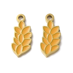 Золотой 304 из нержавеющей стали шармы эмали, ионное покрытие, форма пшеницы, золотые, 14x6x1 мм, отверстие : 1.4 мм