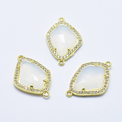 (404) Непрозрачное AB Кислое яблоко Латунные микро проложить кубических ссылки циркония, со стеклом, граненые, слеза, золотые, цветочный белый, 27x18x4.5 мм, отверстие : 1.4 мм