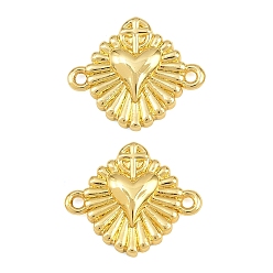 Chapado en Oro Real 18K Dijes de conector de latón, plano redondo con enlaces del Sagrado Corazón, sin plomo y cadmio, chapado en rack, larga duración plateado, real 18 k chapado en oro, 11.5x14x22.5 mm, agujero: 1 mm