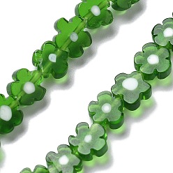 Зеленый Handmade millefiori lampwork beads strands, цветок, зелёные, 7.5~8.5x7.5~8.5x3~3.5 мм, отверстие : 0.8 мм, около 50 шт / нитка, 15.75~15.94 дюйм (40~40.5 см)