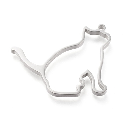 Нержавеющая Сталь Цвет Не тускнеет 304 подвески из нержавеющей стали с открытой задней частью, двусторонняя полировка, для diy уф смолы, эпоксидная смола, Прессованные цветочные украшения, форма кошки, цвет нержавеющей стали, 32x40x3 мм, отверстие : 2 мм