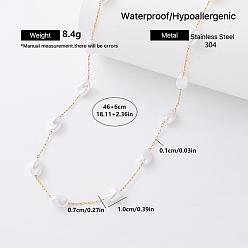 Oval Fashion 304 Stainless Steel Imitation Pearl Beaded Chain Necklaces for Women, White, Golden, Oval, 18.11 inch(46cm)