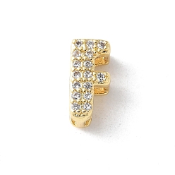 Letter F Латунные микро-паве прозрачные кубические цирконии начальные многорядные звенья, реальный 18 k позолоченный, без свинца и без кадмия, долговечный, стойки покрытие, Буква F, 10x5~9.5x4.5~5 мм, отверстие : 1.5~3.2x2~8 мм