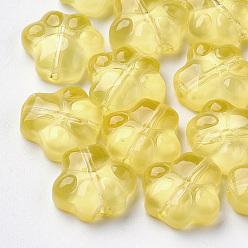 Gold Transparent Spray Painted Glass Beads, Dog's Paw, Gold, 11x12x4.5mm, Hole: 1mm