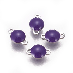 Индиго 304 соединительные звенья эмалированные нержавеющие, эмалированные блестки, плоско-круглые, цвет нержавеющей стали, индиговые, 9.5x6x3.5 мм, отверстие : 1.2 мм