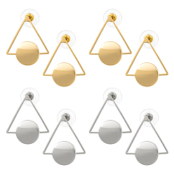 Platinum & Light Gold 4пары 2цветные железные серьги-гвоздики, треугольник с плоской раунде, платина и светлое золото, 26~27.5x24~24.5 мм, 2 пар / цвет