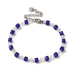 Platinum Rondelle Cube Glass & Brass Link Chain Bracelets, Platinum, 9-1/2 inch(24cm)