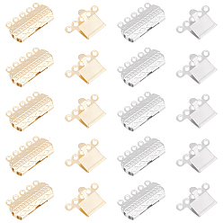 Золотой & Цвет Нержавеющей Стали 24 шт. 2 цвета 304 застежки из нержавеющей стали, многожильные застежки, 5-нити, 10 отверстия, Прямоугольник с цветком, золотые и нержавеющая сталь цвет, 19.5x14x3 мм, отверстие : 1.4 мм, 12 шт / цвет