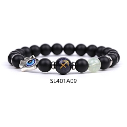 Стрелец Браслеты из натурального окрашенного и нагретого черного агата и пренита, Браслет созвездие и хамса на руку со сглазом для женщин и мужчин, Стрелец, внутренний диаметр: 2-3/8 дюйм (6 см)