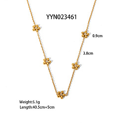 Настоящее золото 18K Цветочные 304 ожерелья из нержавеющей стали со стразами для женщин, реальный 18 k позолоченный, 15.94 дюйм (40.5 см)