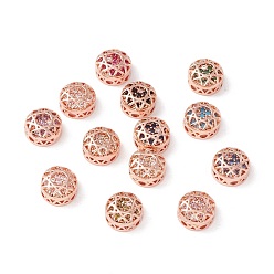 Mixed Color Eco-friendly Brass Cubic Zirconia Multi-Strand Links, Nickel Free, Rack Plating, Cadmium Free & Lead Free, Flat Round, Mixed Color, 8x4.5mm, Hole: 1.2mm