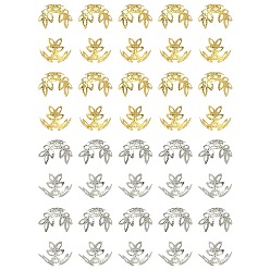 Платиновый & Золотой 600 шт. 2 цветные железные колпачки для бусин с необычным покрытием, цветок, 3-лепесток, филигрань, платиной и золотом, 8.5~12x10~14x4~6 мм, отверстие : 1.2 мм, 300 шт / цвет