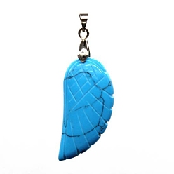 Synthetic Turquoise Synthetic Turquoise Pendants, with Platinum Tone Brass Findings, Wing, 35x17mm