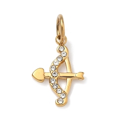 Arrow 304 подвески из прозрачного кубического циркония из нержавеющей стали, золотые, прелести со стрелами, 18x12.5x1.5 мм, Перейти кольцо: 7x1 мм, внутренний диаметр: 5 мм