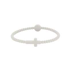 Белый Детские силиконовые эластичные браслеты с крестом для девочек и мальчиков, белые, 7-5/8 дюйм (19.5 см)