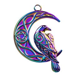 Rainbow Color 304 подвески из нержавеющей стали, луна с подвеской в виде птицы, Радуга цветов, 36x25 мм