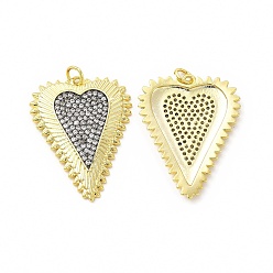 Real 18K Gold Plated & Gunmetal Покрытие стойки латунь микропаве прозрачные подвески из кубического циркония, без кадмия и без свинца, очарование священного сердца, с целью перехода в кольце, настоящее золото 18 k и бронза, 31.5x24x2.5 мм, отверстие : 3.5 мм
