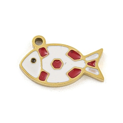 Красный 316 хирургические брелоки из нержавеющей стали с эмалью, очарование рыбы, золотые, красные, 9x14x1.5 мм, отверстие : 1.2 мм