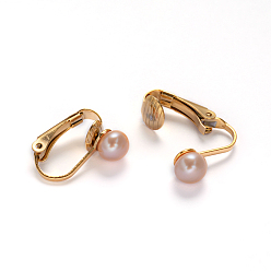 PeachPuff Golden Tone 304 Stainless Steel Freshwater Pearl Clip-on Earrings, PeachPuff, 16x4x14mm
