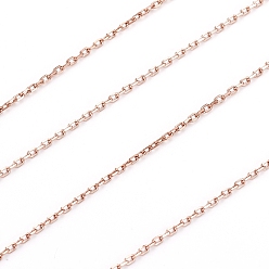 Розовое Золото Ионное покрытие (ip) 304 кабельные цепи из нержавеющей стали, тонкие цепочки с алмазной огранкой, пайки, граненые, с катушкой, овальные, розовое золото , 1.5x0.9x0.2 мм, около 32.8 футов (10 м) / рулон