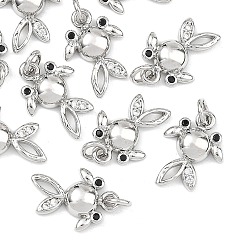 Real Platinum Plated SHEGRACE Brass Cubic Zirconia Charms, Fish Charms, Cadmium Free & Lead Free & Nickel Free, Black, Real Platinum Plated, 14x9.5x3mm, Hole: 2mm