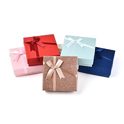 (52) Непрозрачная лаванда Картон комплект ювелирных изделий коробки, для ожерелья, кольцо, серьга, с лентой-бантом снаружи и белой губкой внутри, квадратный, разноцветные, 9x9x0.32 см